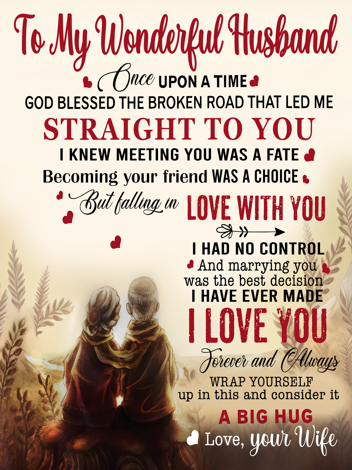 To My Wonderful Husband – A Blanket Full of Love From Your Wife (SKU26B-01215)