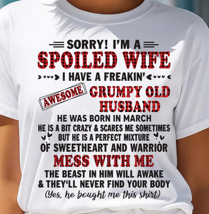 MARCH - SPOILED WIFE OF AWESOME GRUMPY OLD HUSBAND - PERFECT GIFT  FROM HUSBAND - ntnt03 (SKU12-111-03)