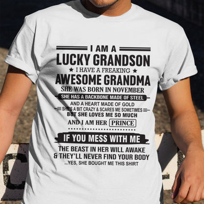I Am A Lucky Grandson T-Shirt – Birthday Gift From November Grandma / Woman - ntnt11 (SKU11-29-11)