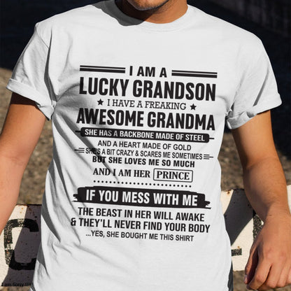I Am A Lucky Grandson T-Shirt – Birthday Gift From Grandma / Woman - ntnt00 (SKU11-29-00)