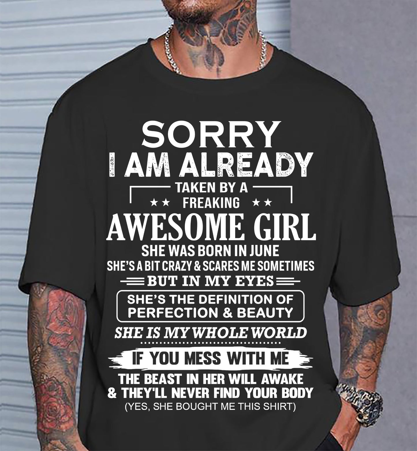 June – Sorry I Am Already Taken By A Freaking Awesome Girl – Gift For Boyfriend From Wife Or Girlfriend – ntnt06 (SKU12-293-06)