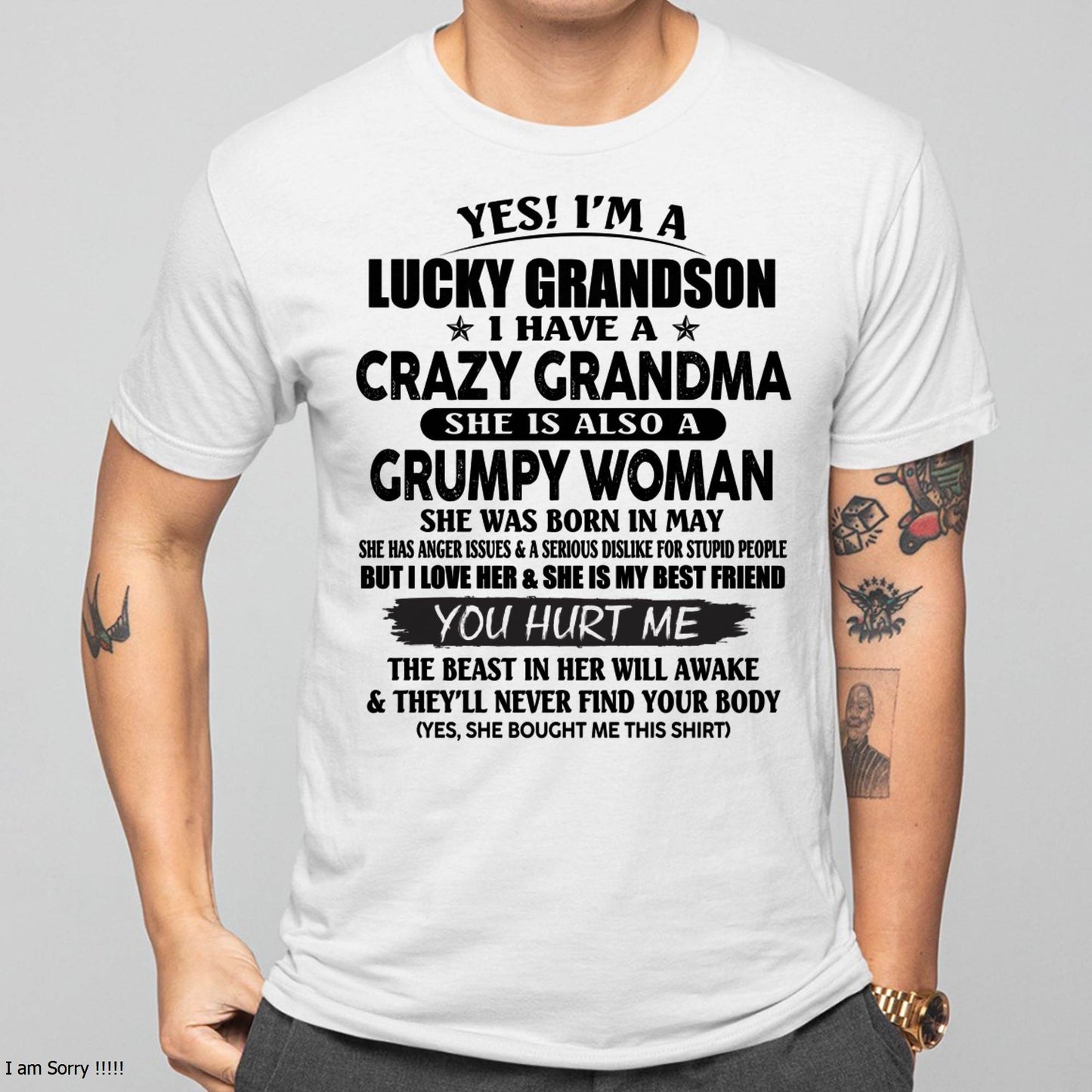 MAY - LUCKY GRANDSON OF CRAZY GRANDMA -  PERFECT GIFT FROM GRANDMA - ntnt05 (SKU12-113-05)