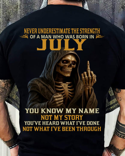 JULY - NEVER UNDERESTIMATE - BIRTHDAY T-SHIRT FOR MEN - ntnt07 (SKU26T-01-06-07)