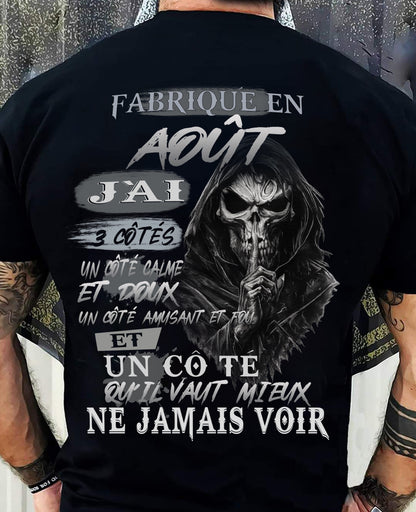 Fabriqué en Août – J’ai 3 Côtés | T-Shirt Homme Caractère Fort - ntnt08 (SKU26T-01174-08)