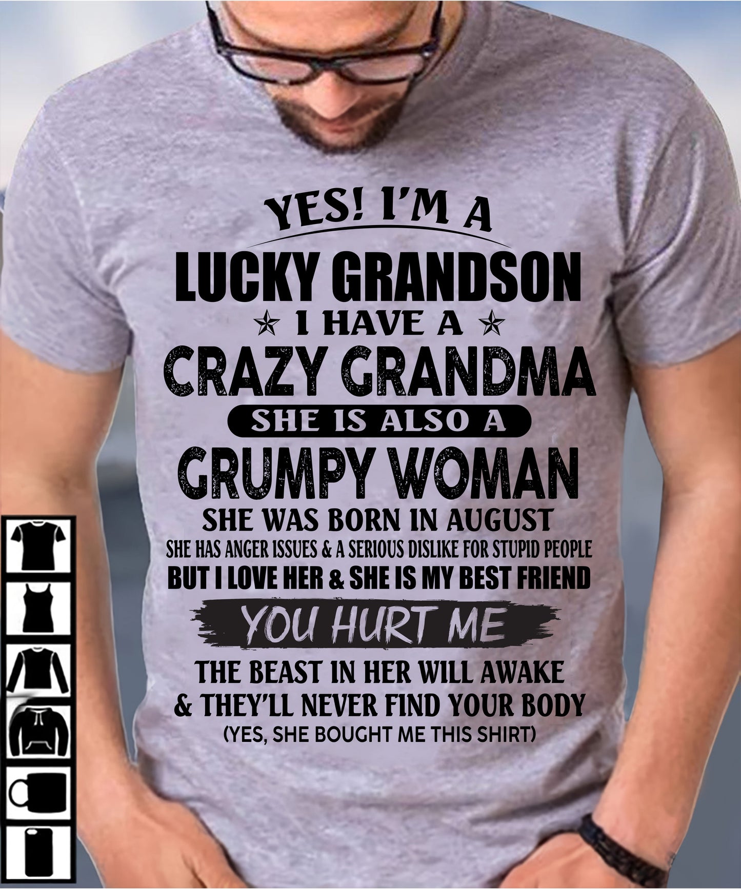 AUGUST - LUCKY GRANDSON OF CRAZY GRANDMA -  PERFECT GIFT FROM GRANDMA - ntnt08 (SKU12-113-08)