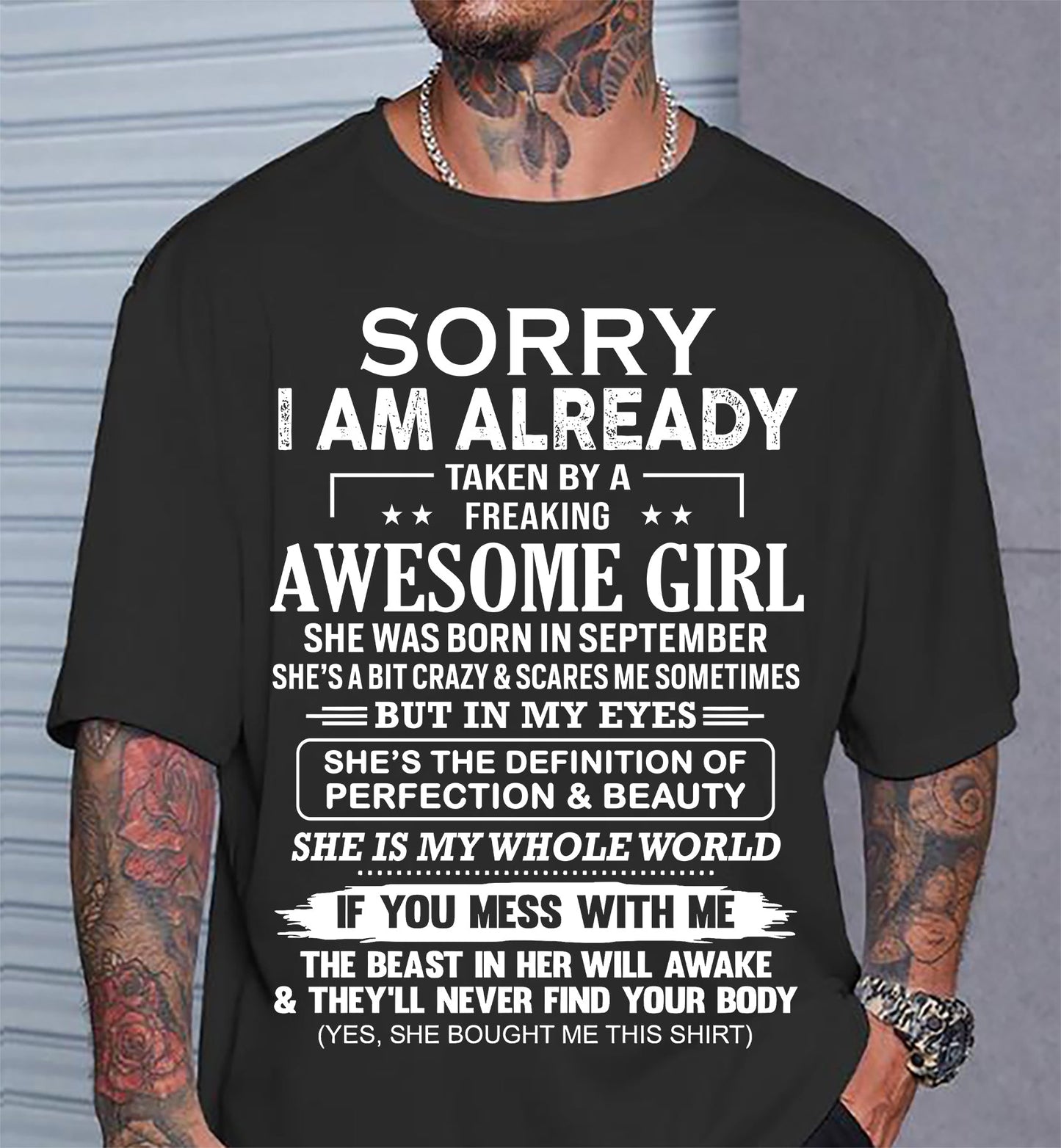 September – Sorry I Am Already Taken By A Freaking Awesome Girl – Gift For Boyfriend From Wife Or Girlfriend – ntnt09 (SKU12-293-09)