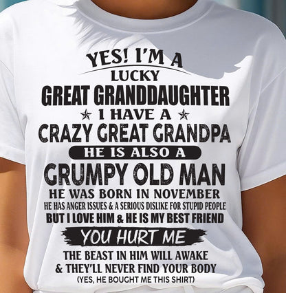 NOVEMBER - LUCKY GREAT GRANDDAUGHTER OF CRAZY GREAT GRANDPA - PERFECT GIFT FROM GREAT GRANDPA - ntnt11 (SKU12-287-11)