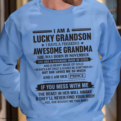I Am A Lucky Grandson T-Shirt – Birthday Gift From November Grandma / Woman - ntnt11 (SKU11-29-11)
