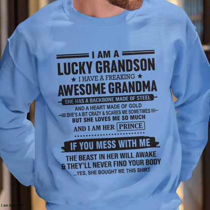 I Am A Lucky Grandson T-Shirt – Birthday Gift From Grandma / Woman - ntnt00 (SKU11-29-00)