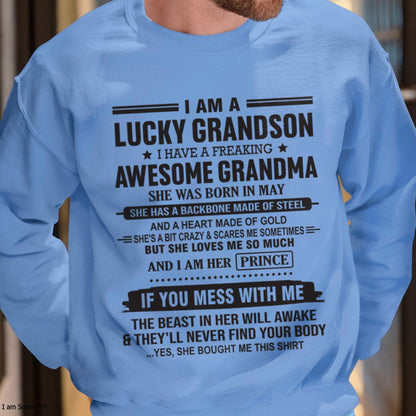 I Am A Lucky Grandson T-Shirt – Birthday Gift From May Grandma / Woman - ntnt05 (SKU11-29-05)