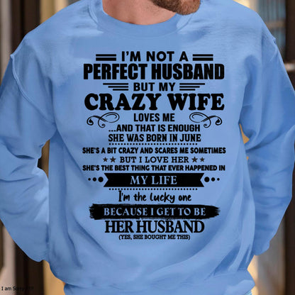 June - I Am Not A Perfect Husband But My Crazy Wife Love Me And That Is Enough - Gift For Husband From Wife - ntnt06 (SKU-QHUSBAND-06)