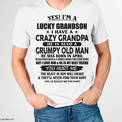 APRIL - LUCKY GRANDSON OF CRAZY GRANDPA -  PERFECT GIFT FROM GRANDPA - ntnt04 (SKU12-145-04)