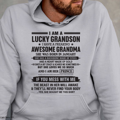 I Am A Lucky Grandson T-Shirt – Birthday Gift From January Grandma / Woman - ntnt01 (SKU11-29-01)