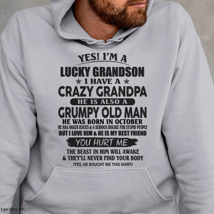 OCTOBER - LUCKY GRANDSON OF CRAZY GRANDPA -  PERFECT GIFT FROM GRANDPA - ntnt10 (SKU12-145-10)