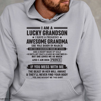 I Am A Lucky Grandson T-Shirt – Birthday Gift From March Grandma / Woman - ntnt03 (SKU11-29-03)