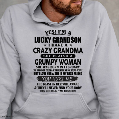 FEBRUARY - LUCKY GRANDSON OF CRAZY GRANDMA -  PERFECT GIFT FROM GRANDMA - ntnt02 (SKU12-113-02)