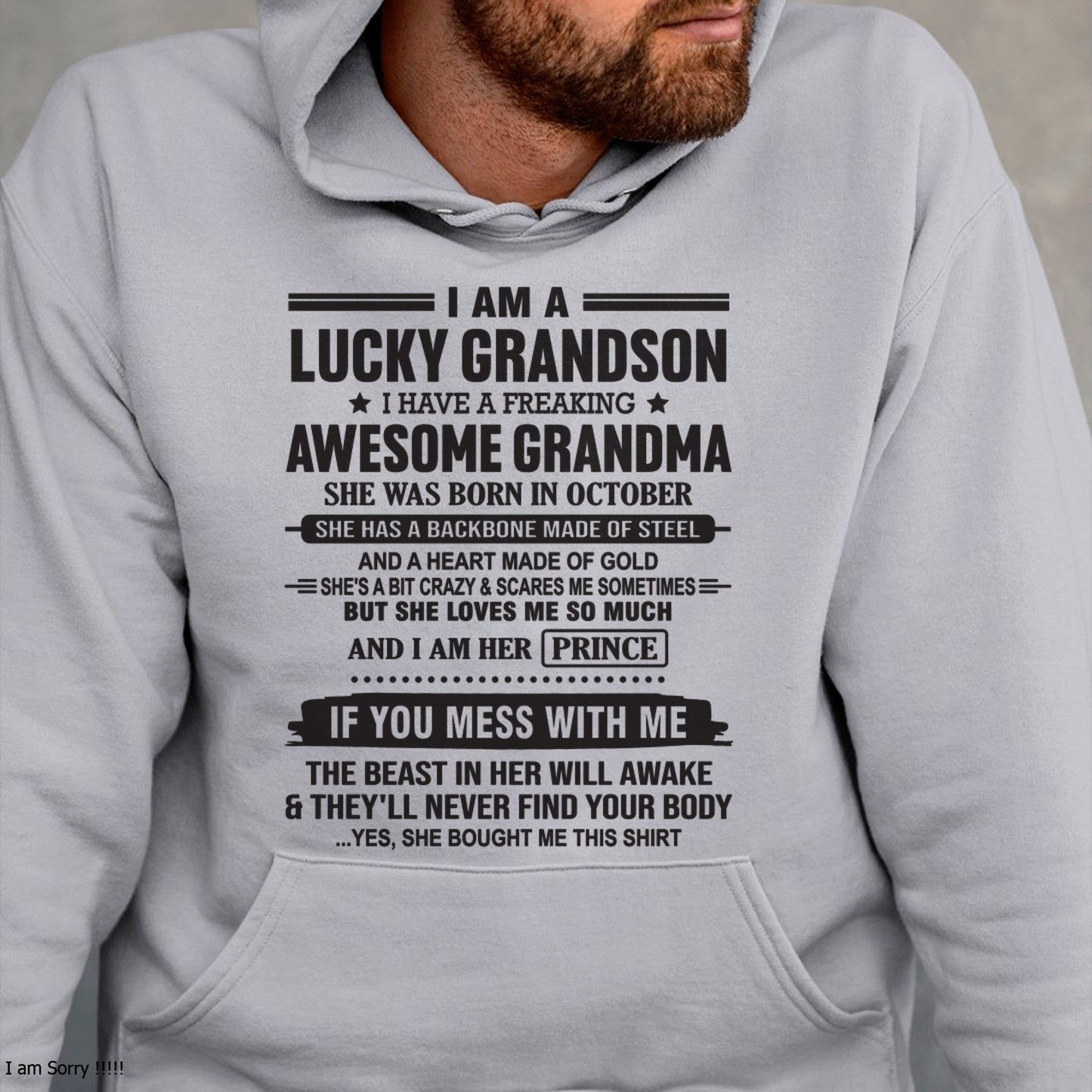 I Am A Lucky Grandson T-Shirt – Birthday Gift From October Grandma / Woman - ntnt10 (SKU11-29-10)