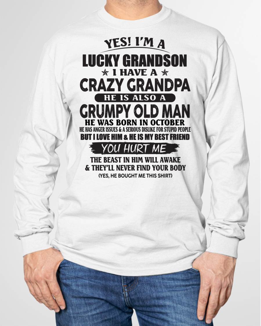 OCTOBER - LUCKY GRANDSON OF CRAZY GRANDPA -  PERFECT GIFT FROM GRANDPA - ntnt10 (SKU12-145-10)