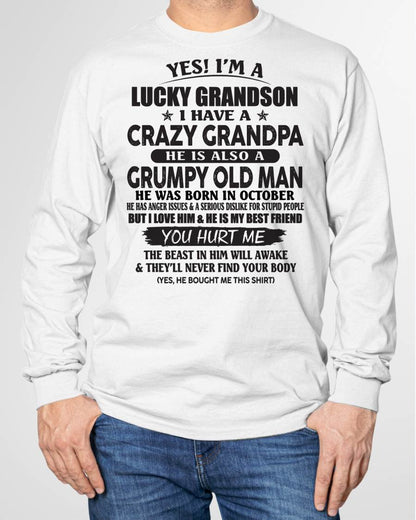 OCTOBER - LUCKY GRANDSON OF CRAZY GRANDPA -  PERFECT GIFT FROM GRANDPA - ntnt10 (SKU12-145-10)