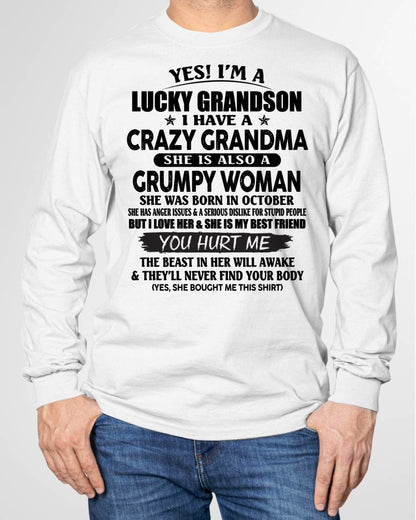 OCTOBER - LUCKY GRANDSON OF CRAZY GRANDMA -  PERFECT GIFT FROM GRANDMA - ntnt10 (SKU12-113-10)