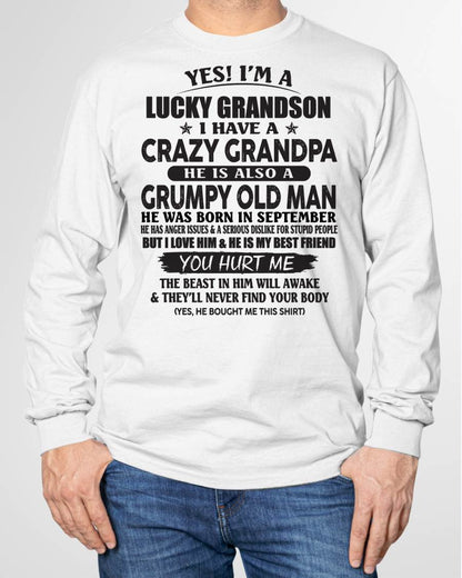 SEPTEMBER - LUCKY GRANDSON OF CRAZY GRANDPA -  PERFECT GIFT FROM GRANDPA - ntnt09 (SKU12-145-09)