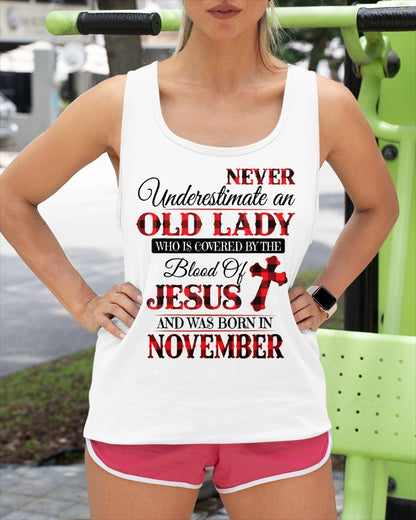 November Old Lady Covered By The Blood Of Jesus Shirt - FROM GIRL - NTNT11 - (SKU2605-69-11)