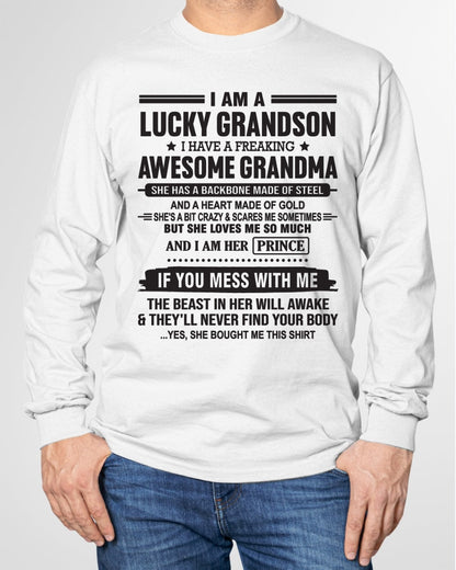 I Am A Lucky Grandson T-Shirt – Birthday Gift From Grandma / Woman - ntnt00 (SKU11-29-00)