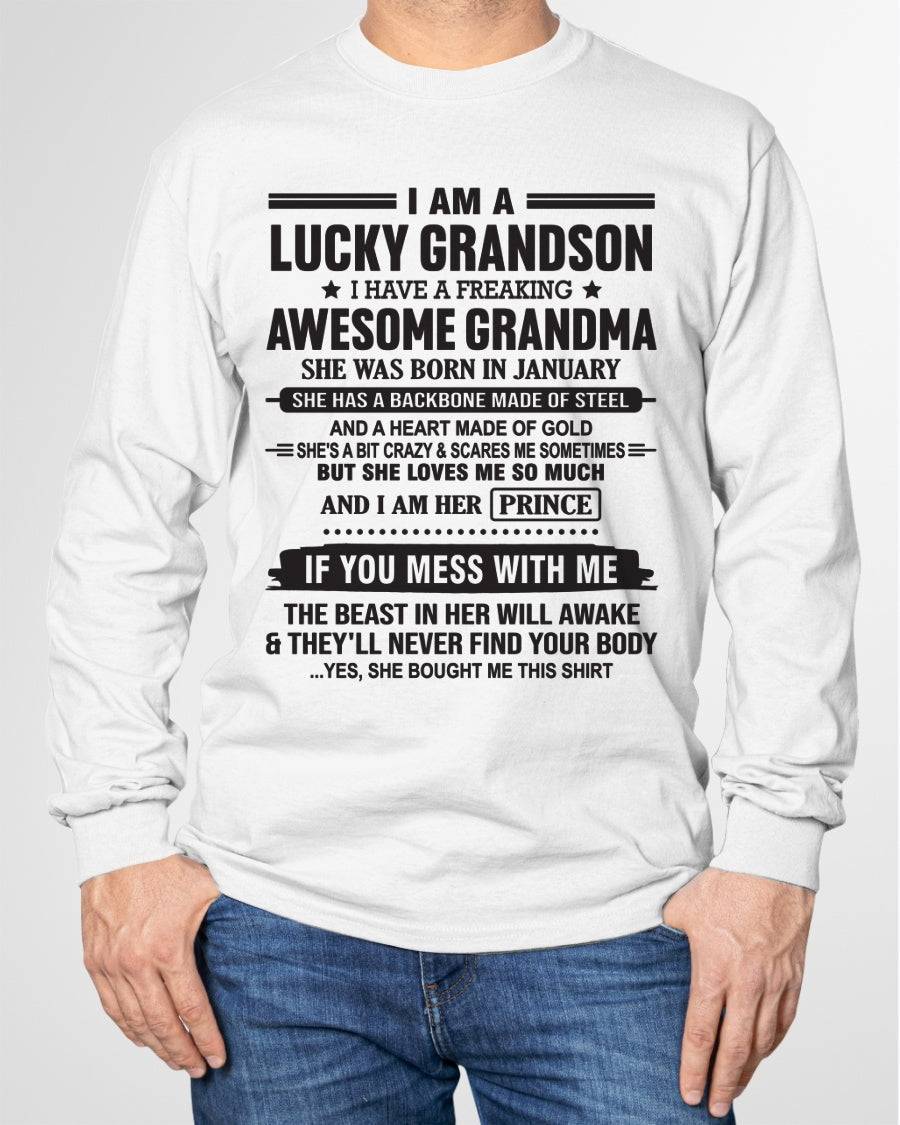 I Am A Lucky Grandson T-Shirt – Birthday Gift From January Grandma / Woman - ntnt01 (SKU11-29-01)
