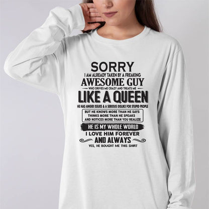 Sorry I am already taken by a freaking awesome guy - Gift for Wife From Husband - ntnt00 (SKU08-25-00)