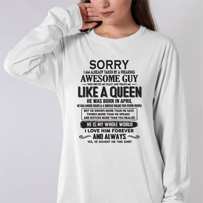 April - Sorry I am already taken by a freaking awesome guy - Gift for Wife From Husband - ntnt04 (SKU08-25-04)