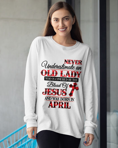 April Old Lady Covered By The Blood Of Jesus Shirt - FROM GIRL - NTNT04 - (SKU2605-69-04)
