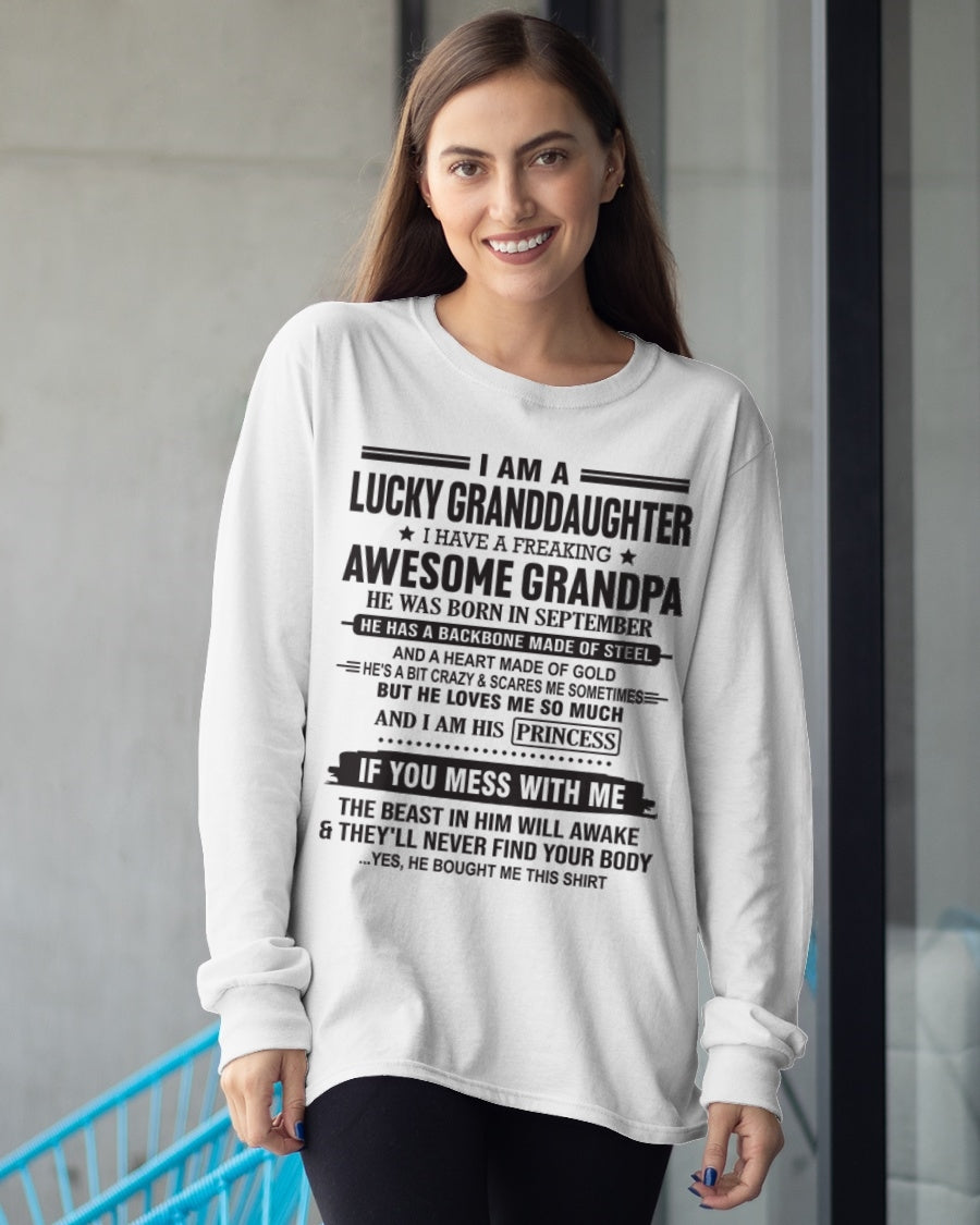 I Am A Lucky Granddaughter T-Shirt – Birthday Gift From September Grandpa / Man - ntnt09 (SKU11-122-09)