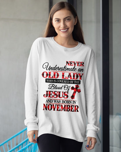 November Old Lady Covered By The Blood Of Jesus Shirt - FROM GIRL - NTNT11 - (SKU2605-69-11)