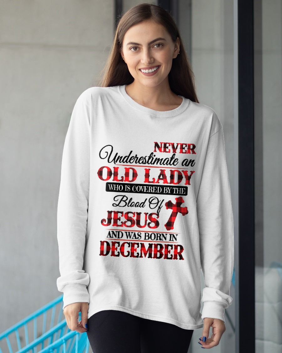 December Old Lady Covered By The Blood Of Jesus Shirt - FROM GIRL - NTNT12 - (SKU2605-69-12)