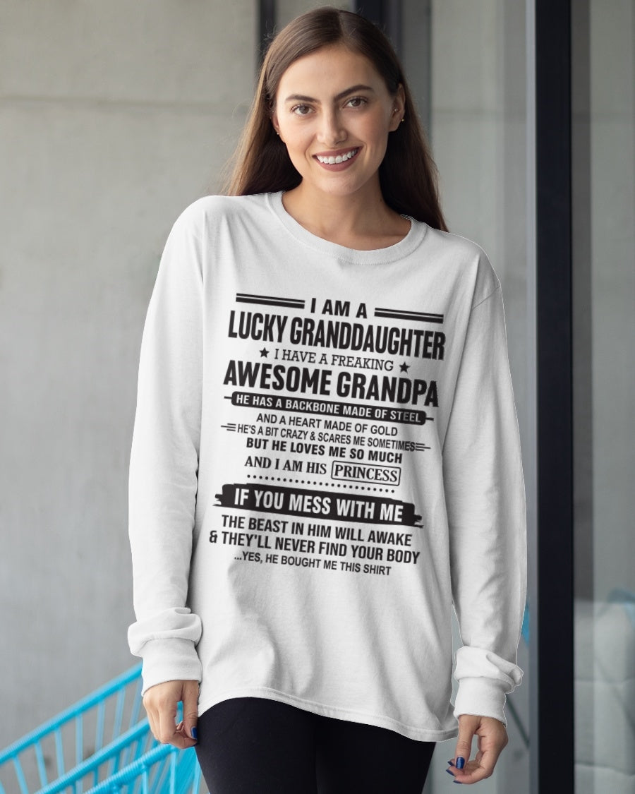 I Am A Lucky Granddaughter T-Shirt – Birthday Gift From Grandpa / Man - ntnt00 (SKU11-122-00)