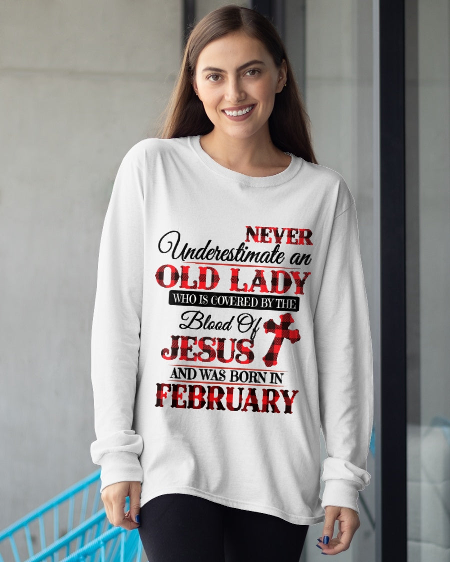 February Old Lady Covered By The Blood Of Jesus Shirt - FROM GIRL - NTNT02 - (SKU2605-69-02)