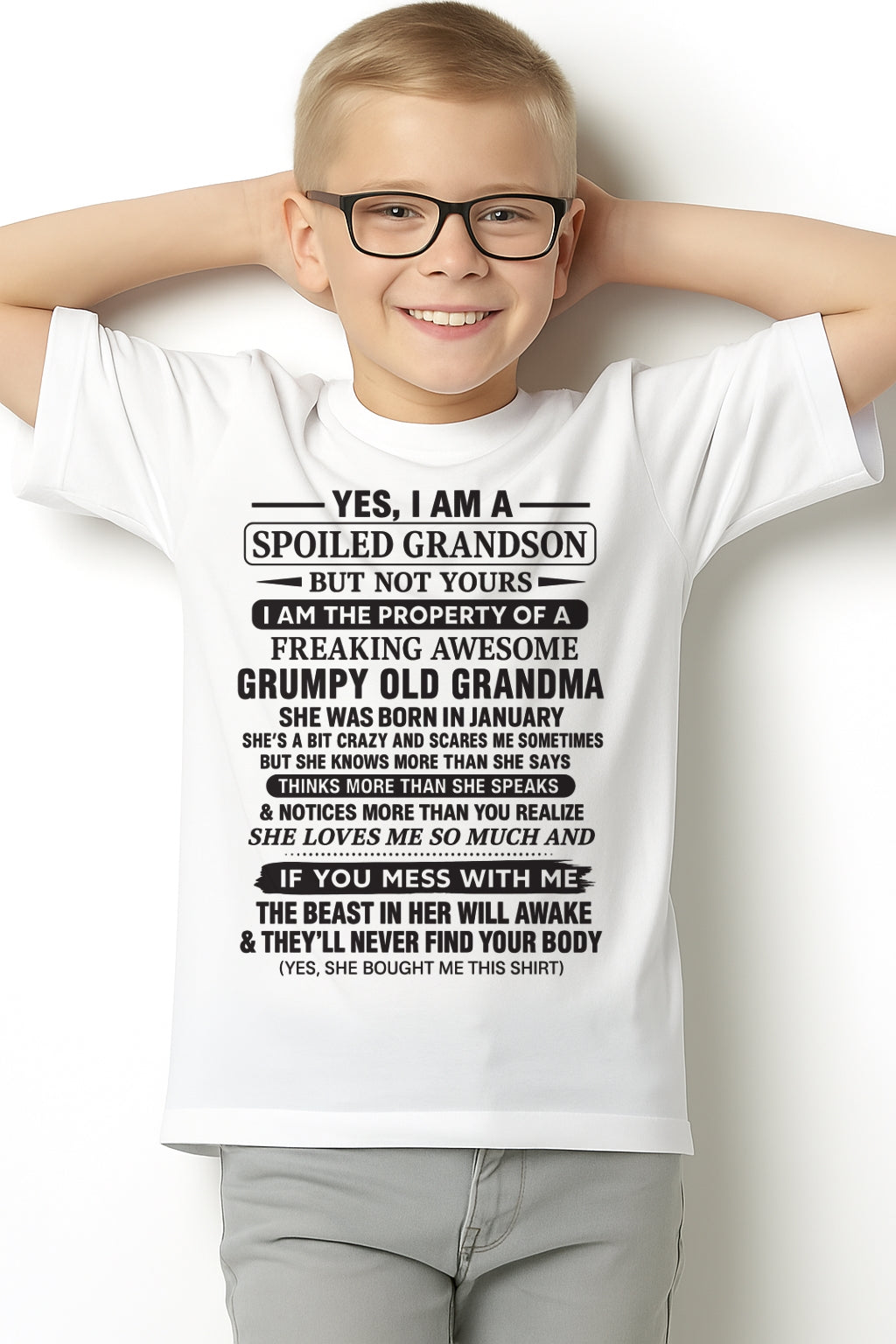 Yes I’m A Stubborn Grandson T-Shirt – Birthday Gift From February Grandma / Woman - ntnt02 (SKU10-171-02)