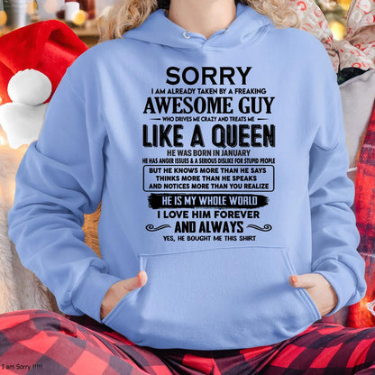 January - Sorry I am already taken by a freaking awesome guy - Gift for Wife From Husband - ntnt01 (SKU-SRG-01)