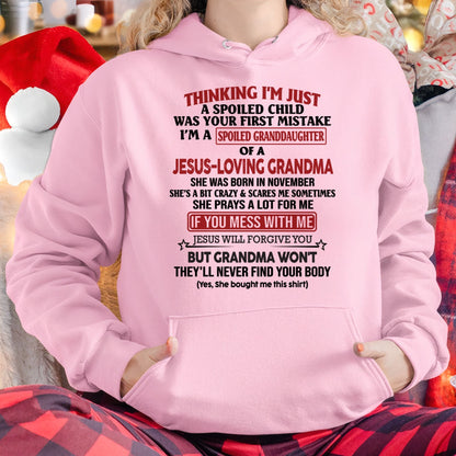 Christian Girl Shirt – Spoiled by Grandma November Edition – From Grandma to Granddaughter ntnt11 (SKU07-181-11)