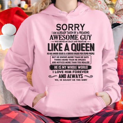 Sorry I am already taken by a freaking awesome guy - Gift for Wife From Husband - ntnt00 (SKU08-25-00)