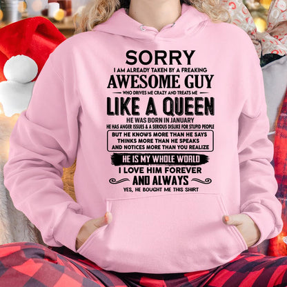 January - Sorry I am already taken by a freaking awesome guy - Gift for Wife From Husband - ntnt01 (SKU-SRG-01)