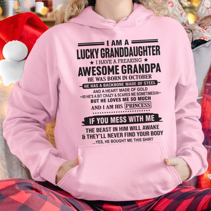 I Am A Lucky Granddaughter T-Shirt – Birthday Gift From October Grandpa / Man - ntnt10 (SKU11-122-10)