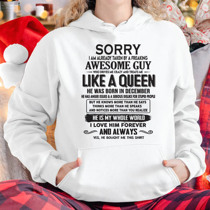 December - Sorry I am already taken by a freaking awesome guy - Gift for Wife From Husband - ntnt12 (SKU08-25-12)