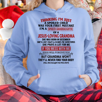 Christian Girl Shirt – Spoiled by Grandma December Edition – From Grandma to Granddaughter ntnt12 (SKU07-181-12)