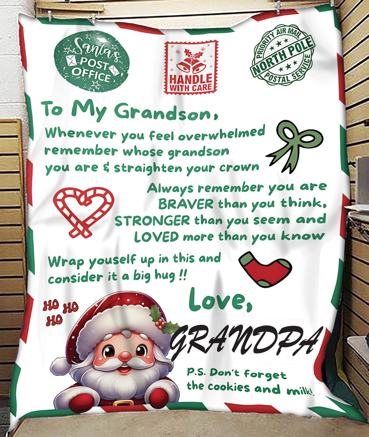 BLANKET FOR GRANDSON – COMFORT & WARMTH GIFT FROM GRANDPA  Sherpa Fleece Quilt Blanket  (SKUB10-182)