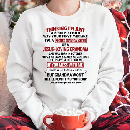 Christian Girl Shirt – Spoiled by Grandma October Edition – From Grandma to Granddaughter ntnt10 (SKU07-181-10)