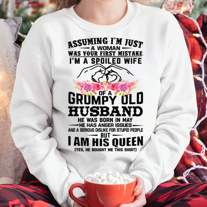 May - Spoiled Wife T-Shirt – Grumpy Old Husband Funny Tee - Perfect Gift From Husband - ntnt05 (SKU11-101-05)