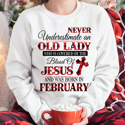 February Old Lady Covered By The Blood Of Jesus Shirt - FROM GIRL - NTNT02 - (SKU2605-69-02)