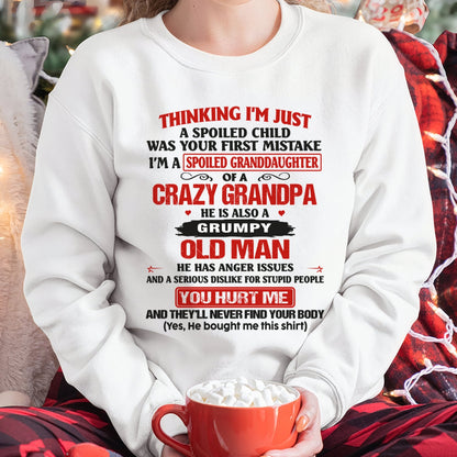 Spoiled Granddaughter of a Crazy Grandpa Shirt – Birthday Gift from Grandpa / Man - ntnt00 (SKU12-200-00)