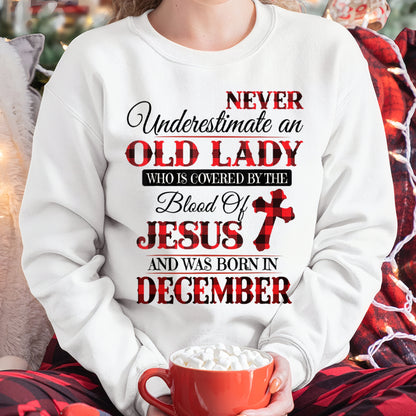 December Old Lady Covered By The Blood Of Jesus Shirt - FROM GIRL - NTNT12 - (SKU2605-69-12)